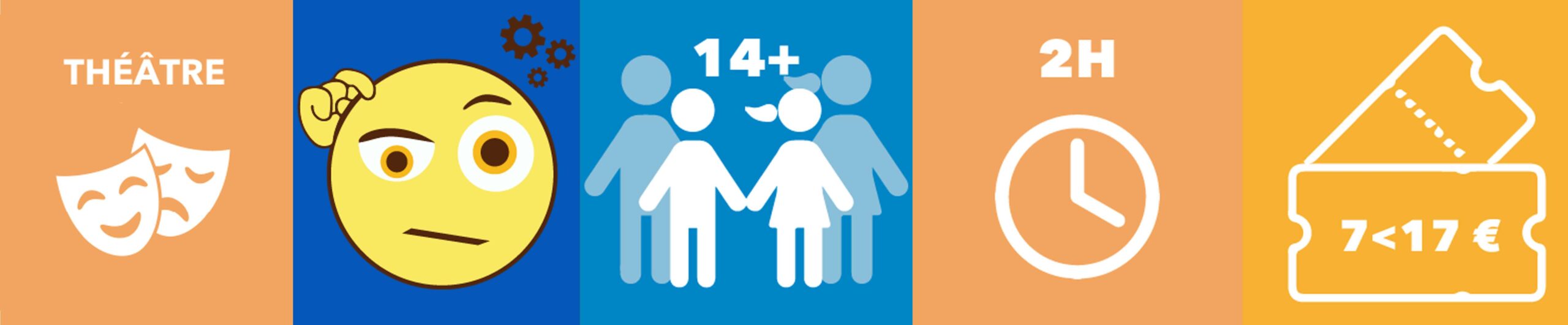 Bandeau Facile à lire et à comprendre. C'est du théâtre à partir de 14 ans,v le spectacle amène la réflexion, il dure 2h et coute de 7 à 17€