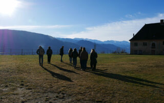 L'équipe au Fort Barraux face à Belledonne, dans le soleil du matin